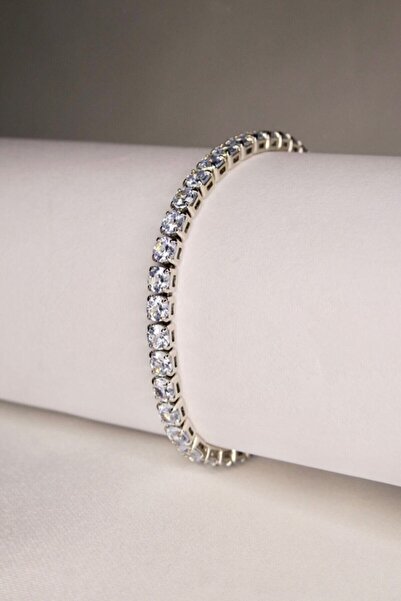 Genel Markalar Su Yolu Kare Zirkon Taşlı Kadın Gümüş Kadın Bileklik