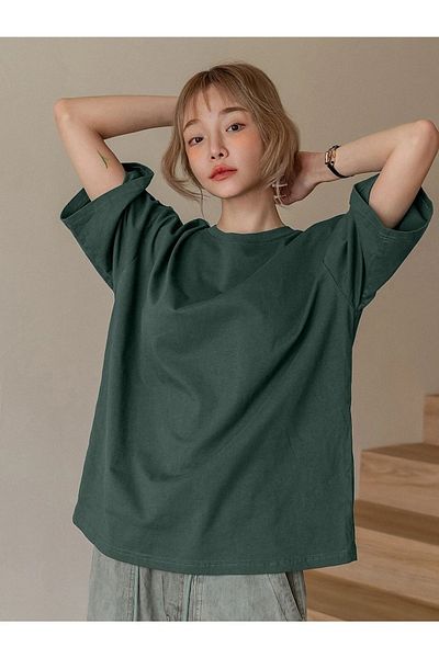 Trendseninle Tricou oversize cu imprimeu Nephti Green Fructification pentru damă