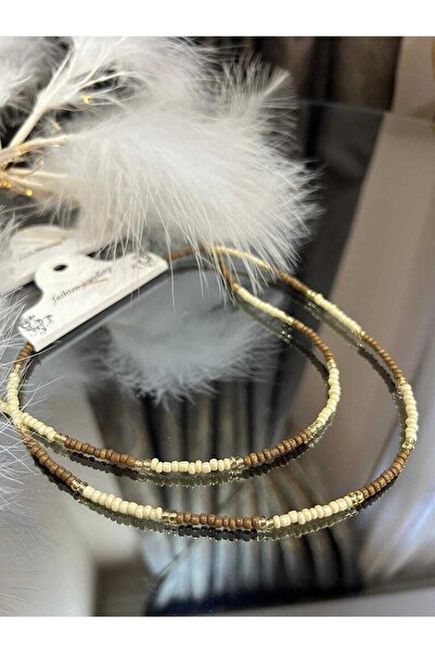 Chngroup KahveKrem Mixed Kum Boncuk Modern Kadın Kolye