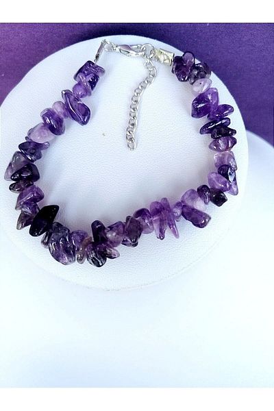 Gena stone Amethyst Necklace Bracelet Set - Natural Stone Jewelry - Real Amathist Broken Natural Stone