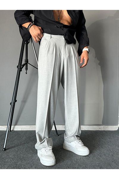 THEMANN Gray Baggy Pleated Pipe Leg Trousers
