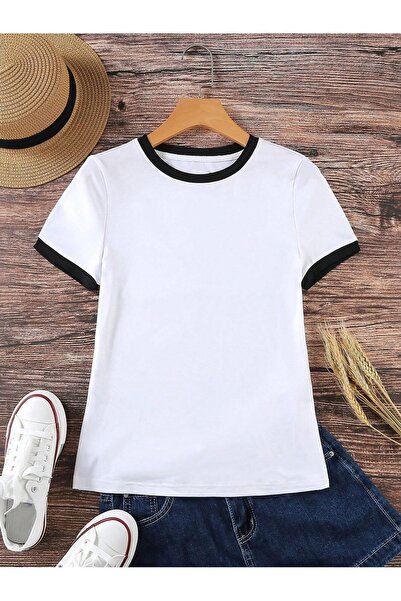 Trendseninle Μπλουζάκι Unisex Λευκό Χτενισμένο Βαμβακερό Interlock