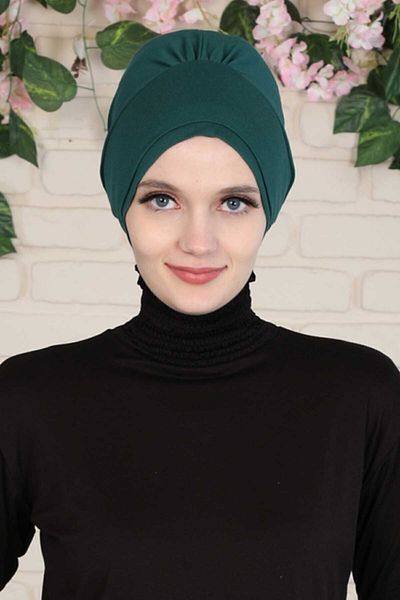 Aisha's Design غطاء رأس من القطن الممشط باللون الأخضر الداكن - B-53