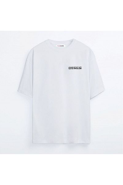 Trendseninle Μπλουζάκι Unisex Λευκό Oversize T-shirt Osaka με στάμπα