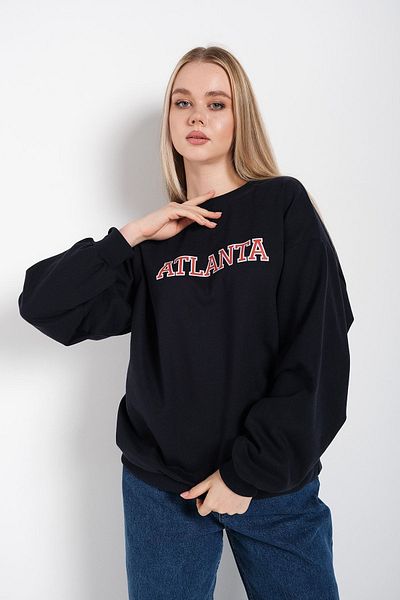 Trendseninle Γυναικείο φούτερ Oversize Navy Blue Atlanta Printed