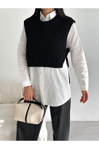 laughs WOMEN DIKYAKA SIDE TIE KNITWEAR SUMMER WITH PEARL WM3200
