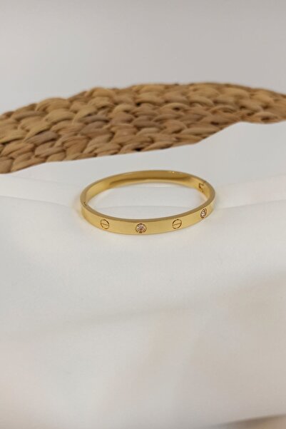 Genel Markalar Zirkon Taşlı Paslanmaz Çelik Bileklik Bilezik 18 Cm