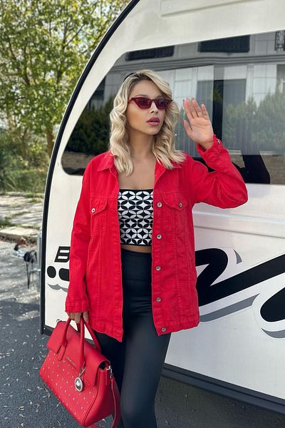 For Angels Red Boyfriend Jeans Jacket D105400336