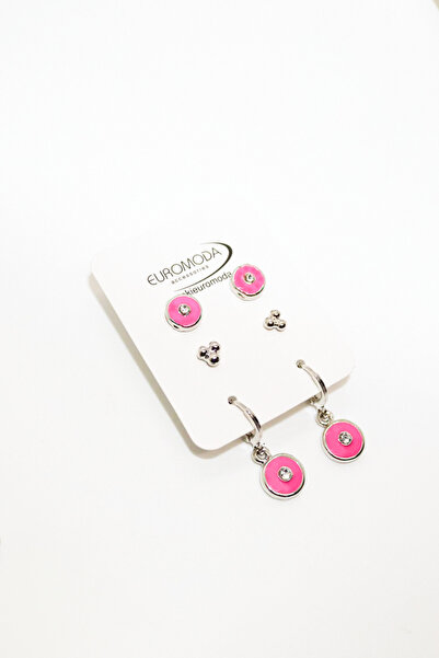 EUROMODA Set of 3 Round Rhinestones and Dangle Screw Earrings - Special Design and Ball Earrings