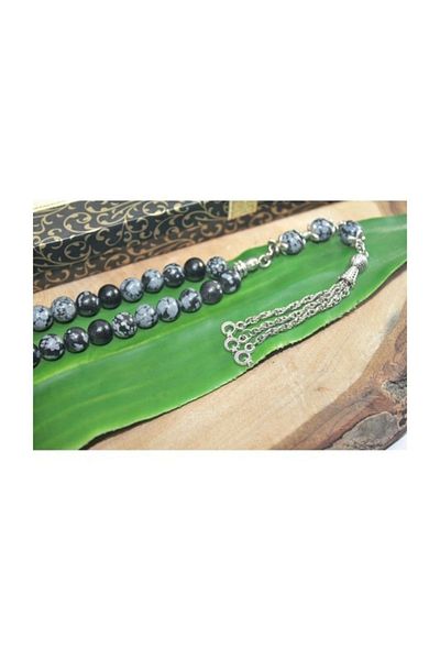 RD EKOAVM Three Tassel Moon Star Tip Globe Cut 8 Mm Rosary Gray Obsidian Rosary Rdt2305