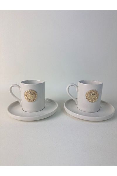 WERONY Gold Figured 2-Piece Porcelain Coffee Cup Set - 4 Pieces, 100ml