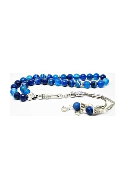 RD EKOAVM Natural Stone Rosary Blue Striped Agate Stone Rosary