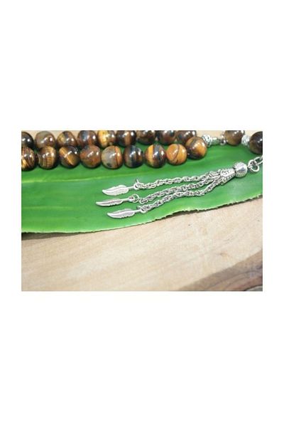 RD EKOAVM Three Tassel Leaf Tip Globe Cut 10 Mm Rosary Tiger Eye Rosary Rdt2228
