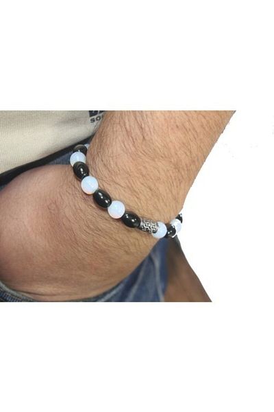 RD EKOAVM الأبيض Howlite الأسود الجزع الحجر الطبيعي السيد سوار Rde330040