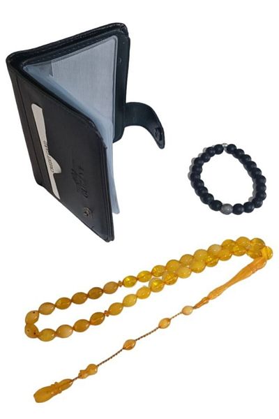 RD EKOAVM Leather Card Holder Wallet - Barley Cut Rosary and Bracelet Set of 3