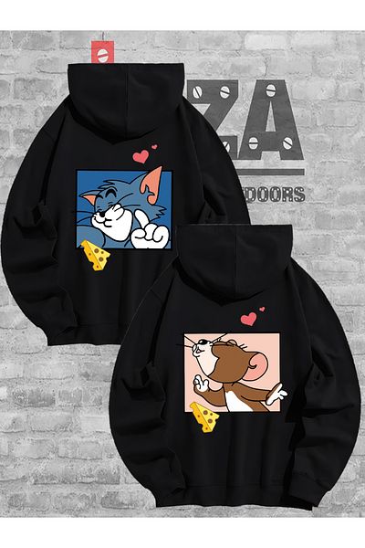 Joza Outdoors Hanorac cu glugă cu imprimeu Tom și Jerry Lover - Design combinat de cuplu, set de 2