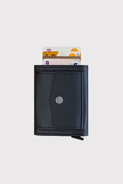 Garbalia Black Malta Automatic Card Holder Wallet - with Mechanism and Coin Compartment