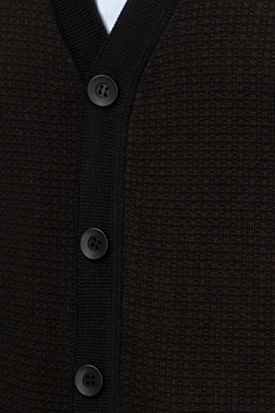 Çizgi Triko Men's Knitwear V-Neck Stripe Vest - Patterned, Buttoned and Waist Elastic, Steel Knit - 5003L