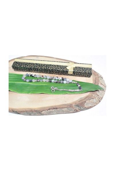 RD EKOAVM Single Tassel Three Crescent Tip Globe Cut 8mm Rosary with Veins Smoke Agate Stone Rosary Rdt2179
