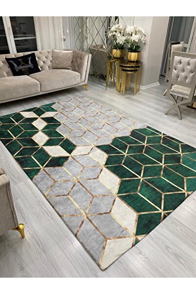 RD EKOAVM Kadife 4 M2 Ve 6 M2 Seçenekli Lastikli Halı Örtüsü Petek-Yeşil ORT367