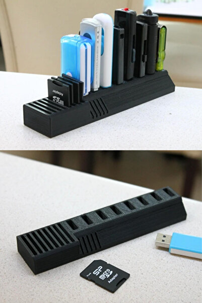 3D Flash Bellek ve SD Kart standı - USB, SD ve Micro SD Kart Tutucu - Siyah
