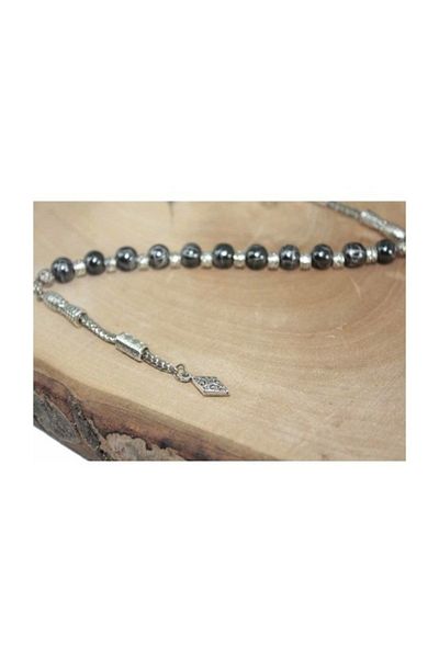RD EKOAVM 8 Mm Embroidered Hematite Zaza Rosary with Tile Tip Zaza Rosary Rdt2412