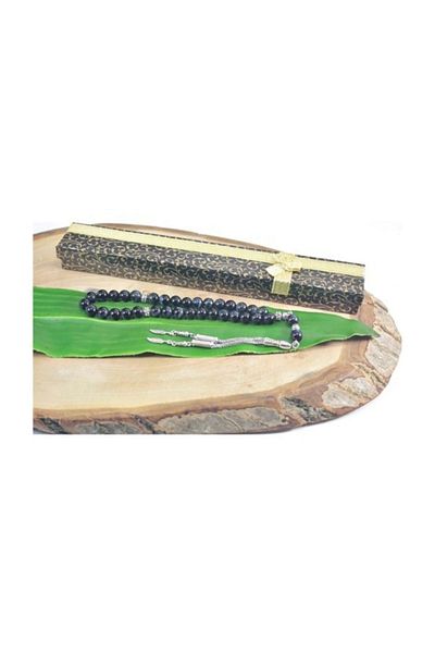 RD EKOAVM Double Tassel Leaf Tip Globe Cut 8mm Rosary Black Tiger Eye Rosary Rdt2208