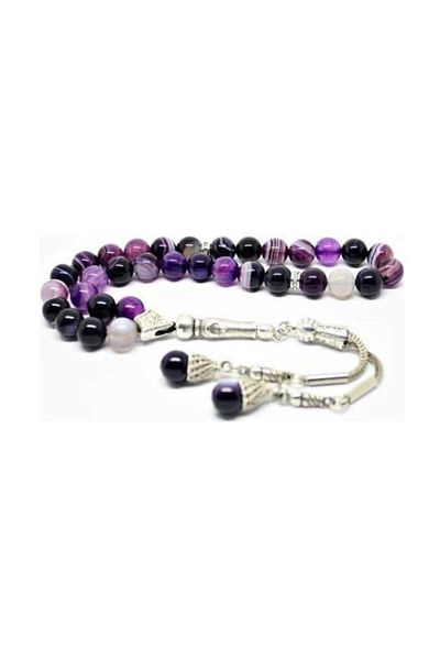 RD EKOAVM Purple Real Natural Striped Agate Stone Rosary 8 Mm