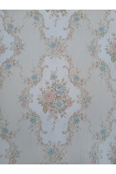 KMS HOME Pembe turkuaz Çiçekli Silinebilir Klasik Duvar Kağıdı (dokulu yüzey)...