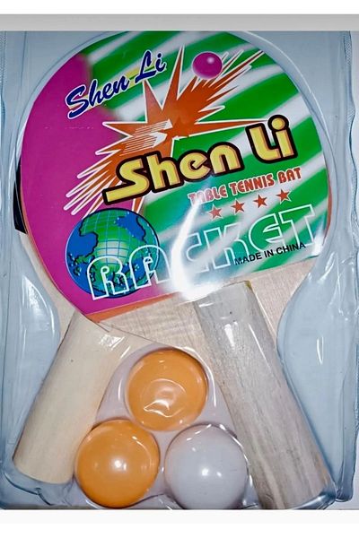 CARNIVAL LAND Table Tennis Racket with Wooden Handle - 3 Pompom Balls, 2 Paddle Set