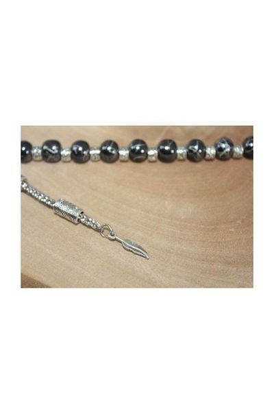 RD EKOAVM 8 Mm Embroidered Hematite Zaza Rosary Leaf Tipped Zaza Rosary Rdt2413