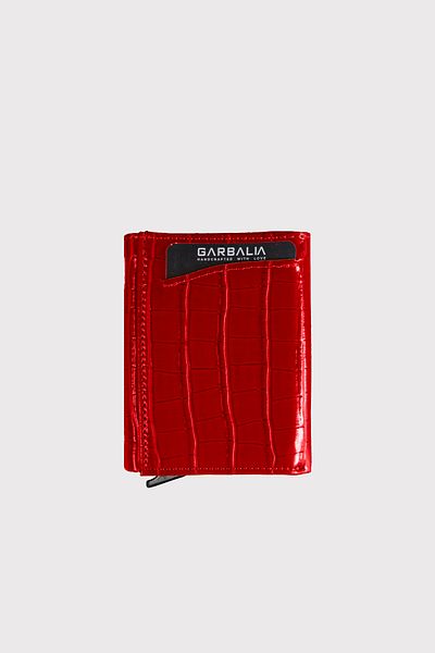 Garbalia Red Croco Malta Mechanism Automatic Card Holder Wallet with Coin Compartment