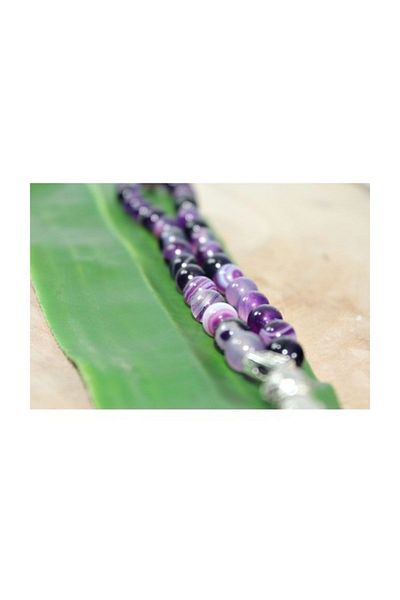 RD EKOAVM 8 Mm Globe Cut Three Tassel Sweater - Veined Purple Rosary Rdt2086