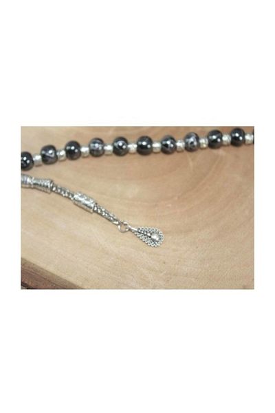 RD EKOAVM 8 Mm Embroidered Hematite Zaza Rosary With Tuğra Tip Rosary Rdt2408