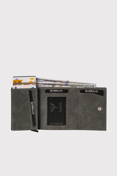 Garbalia Gray Automatic Card Holder - Wallet with Maltese Mechanism and Coin Compartment