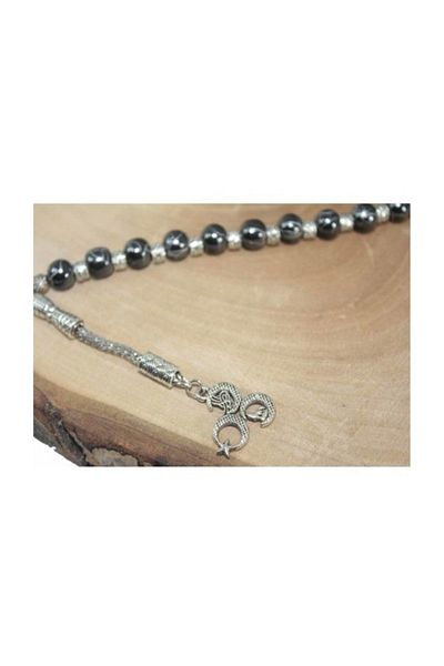 RD EKOAVM 8 mm Embroidered Hematite Zaza Rosary 3 Crescent Tip Zaza Rosary Rdt2411
