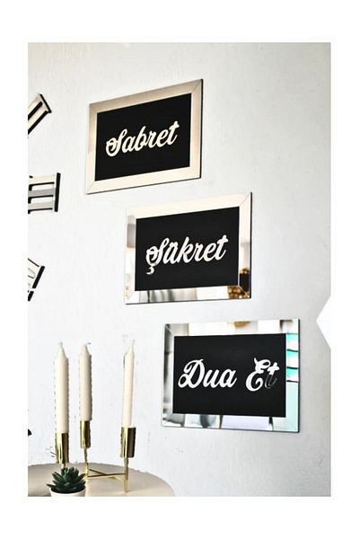 Numa Concept Patience Gratitude Prayer Set of 3 - Black Mdf Painting, Silver Plexiglass, 20X13 cm
