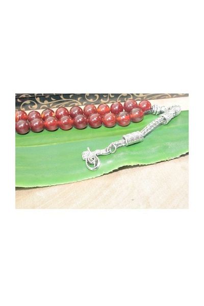 RD EKOAVM Single Tassel Tuğra Tip Globe Cut 8 Mm Rosary Red Agate Rosary Rdt2111