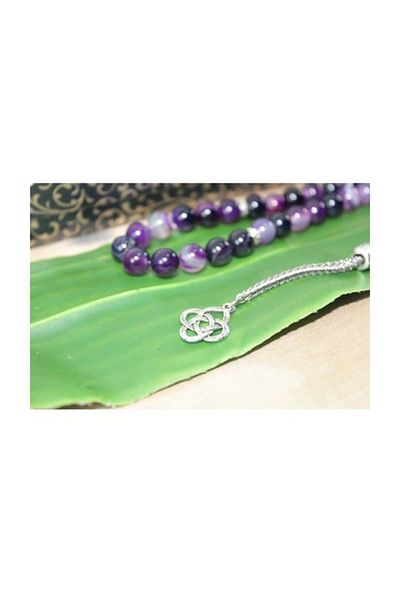 RD EKOAVM Single Tassel Kazaz Tip Globe Cut 8 mm Rosary with Veins Purple Agate Rosary Rdt2073