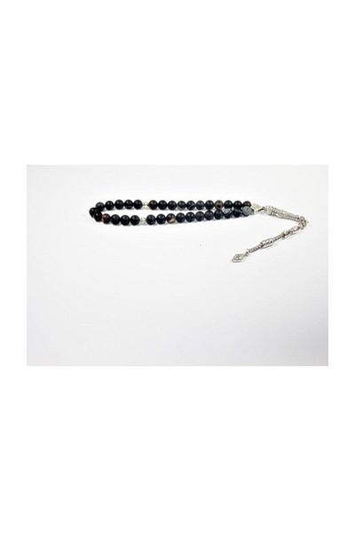 RD EKOAVM 8 Mm Black Veined Single Tassel Tile Rosary - Rdt12150