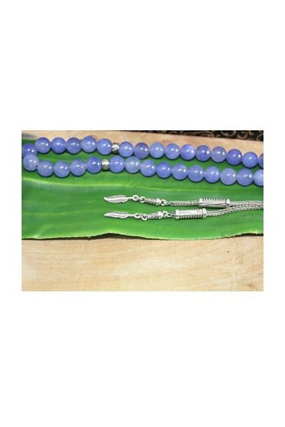 RD EKOAVM Double Tassel Leaf Tip Globe Cut 8 mm Rosary Smoky Purple Agate Rosary Rdt2246