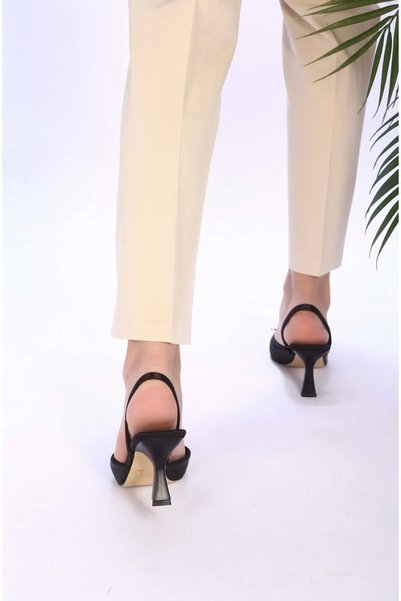 DC DONNA Women's Black Satin Rhinestone 7 cm Heeled Shoes