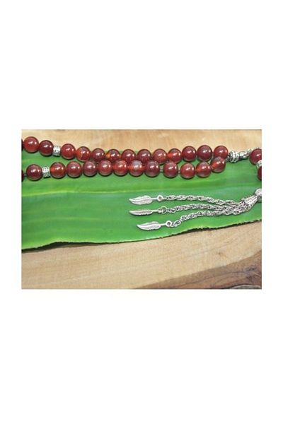 RD EKOAVM Three Tassel Leaf Tip Globe Cut 8 Mm Rosary Dark Brown Agate Rosary Rdt2280