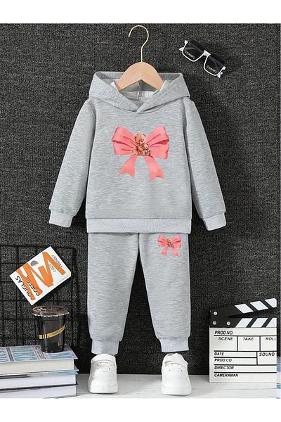 THEKONT Unisex Pink Ribbon Printed Cotton Hooded Tracksuit Set