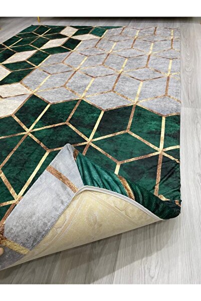 RD EKOAVM Kadife 4 M2 Ve 6 M2 Seçenekli Lastikli Halı Örtüsü Petek-Yeşil ORT367