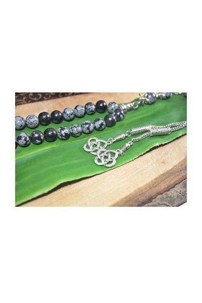 RD EKOAVM Double Tassel Kazaz Tip Globe Cut 8 Mm Rosary Gray Obsidian Rosary Rdt2298
