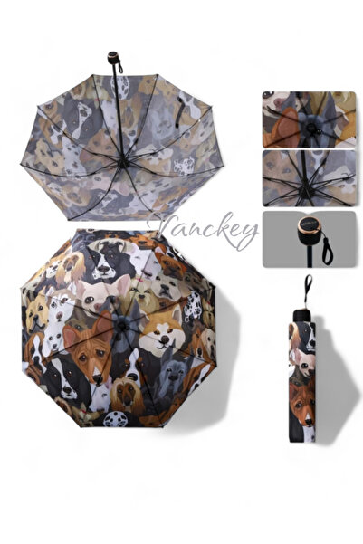 VANCKEY Köpek  Desenli 8 Telli Manuel Rüzgara Dayanıklı Şemsiye