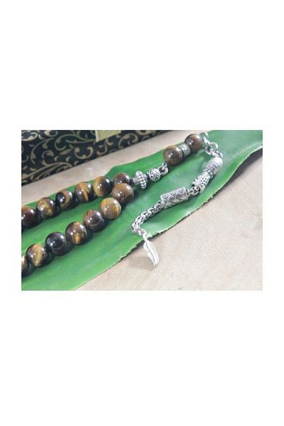 RD EKOAVM Single Tassel Leaf Tip Globe Cut 8 Mm Rosary Tiger Eye Rosary Rdt2142