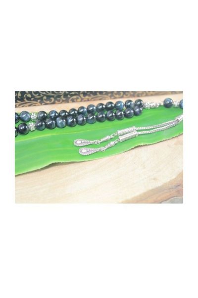 RD EKOAVM Double Tassel Drop Ended Globe Cut 8mm Rosary Black Tiger Eye Rosary Rdt2202