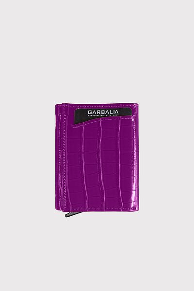 Garbalia Automatic Card Holder with Maltese Mechanism - Croco Purple Coin Compartment Wallet